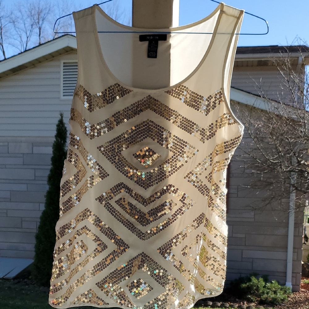 Sequin Embellished Cream Top